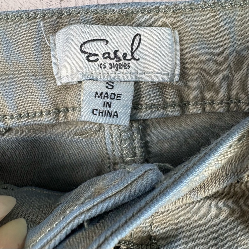 Easel Washed Denim Green Blue Wide Leg Jeans Small High Waist 5 Buttons Cropped - Picture 4 of 10